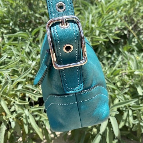 Coach demi Hampton teal mini shoulder bag y2k 90's baguette leather turquoise - Picture 3 of 12