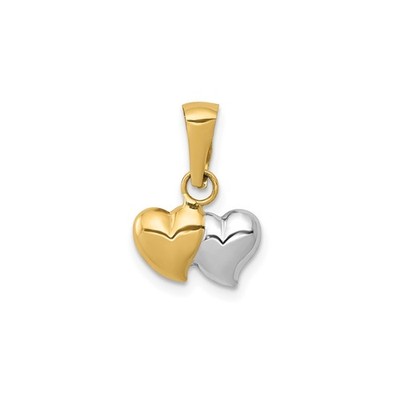 14K Gelb-Rhodium Gold Doppel Herz Anhänger Halskette Bicolor Liebe Schmuck
