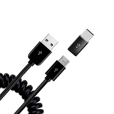 For Motorola Moto G Stylus 5G - Coiled USB Cable Charger Cord Micro-USB to
