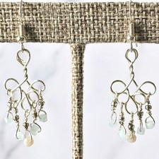 Light Blue/Wht Glass Bead Silver Wire Wrapped Dangle Earrings Hypo 1x.75"