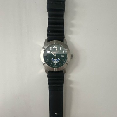 Quiksilver 200M 200m Diver Watch Green Dial Quartz Date Black Rubber Strap