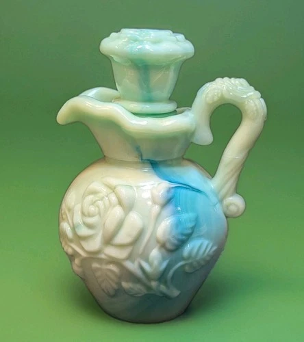 Vintage Avon Jadeite Milk Glass 4in Rose Pitcher & Rose Stopper