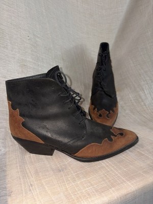 Unbranded Genuine Leather Western Flame Boots Black Brown Lace Up Size 8 Spain