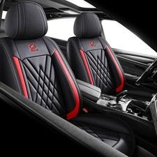 Car Seat Covers 2-Piece Durable Leather, Anti-Slip Front Pair Black-Red