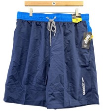 Speedo Swim Shorts Mens XL Blue Colorblock UPF 50 Lined Drawstring Stretch