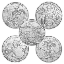 Lot of 5 - Legendary Warriors Series Set 1 Troy oz .999 Fine Silver Rounds