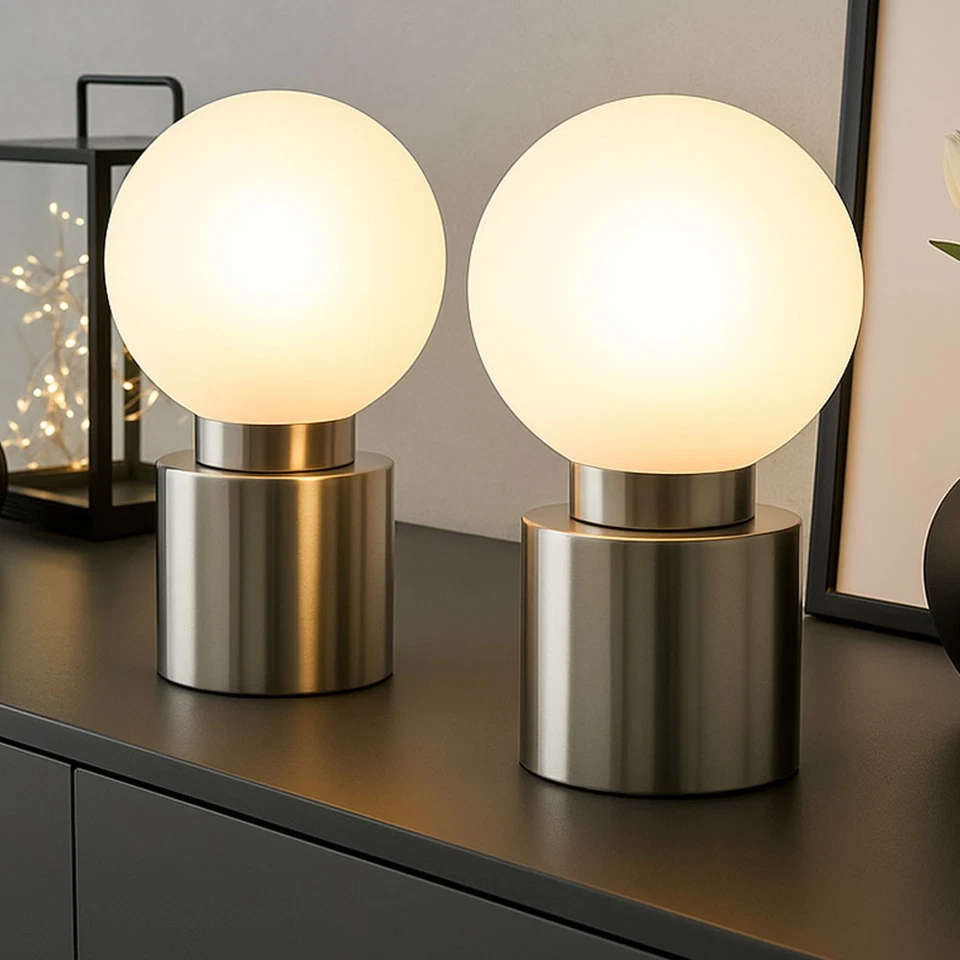 Lampada Da Tavolo Lampada Da Pranzo Lampada Da Comodino Argento Vetro H 24,5 Cm - Immagine 4 di 4