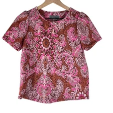 By Anthropologie Pink Demeter Paisley Short Sleeve Tee Size XS
