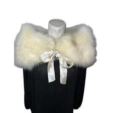 Elegant Ivory Faux Fur Stole Wrap with Satin Bow Accent  Lining Chic Vintage