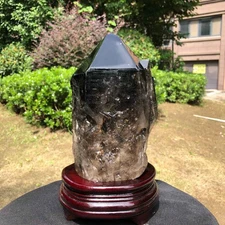 6.93LB Natural smoky quartz obelisk mineral specimen tea-crystal healing+stand
