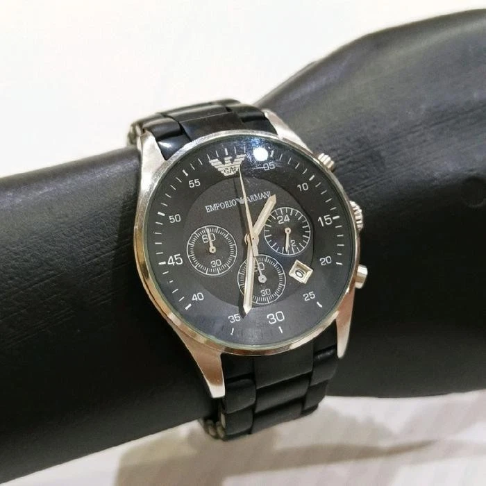 Rare EMPORIO ARMANI Black Dial Date Sportivo Chronograph Rubber Quartz Watch - Image 4 of 4