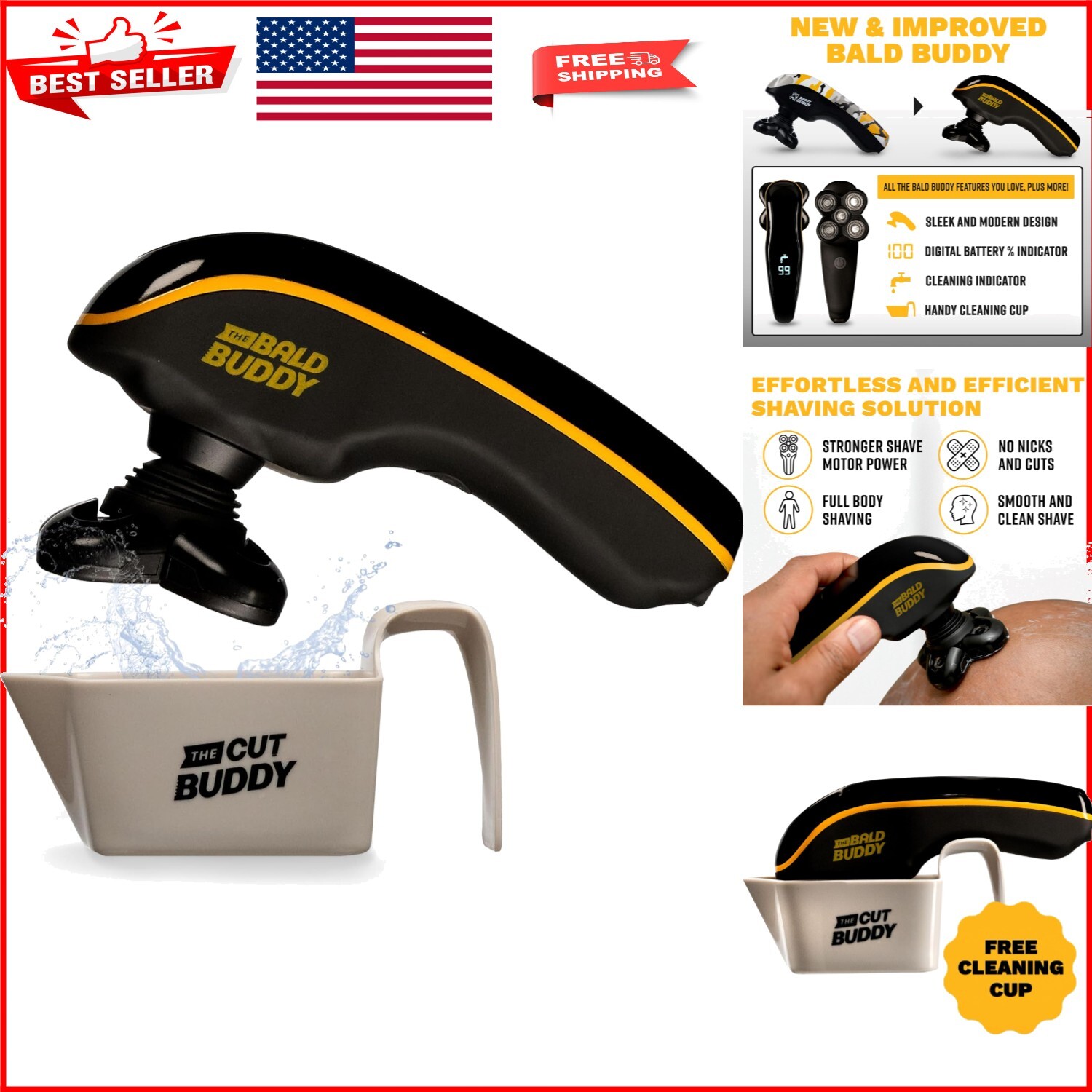 Comfortable Ergonomic Electric Razor for Bald Men - Includes Free Shaving Cream