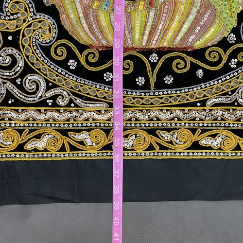 Burmese Kalaga Jeweled Hand Embroidered Tapestry Flowers 56" x 38.5" Charity FS - Picture 5 of 9