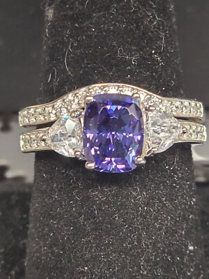 JTV Blue And White Cubic Zirconia Platinum Over Sterling Silver