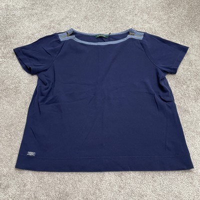 Lauren Ralph Lauren Zip Boat Neck Shirt Womens 2X Navy Blue