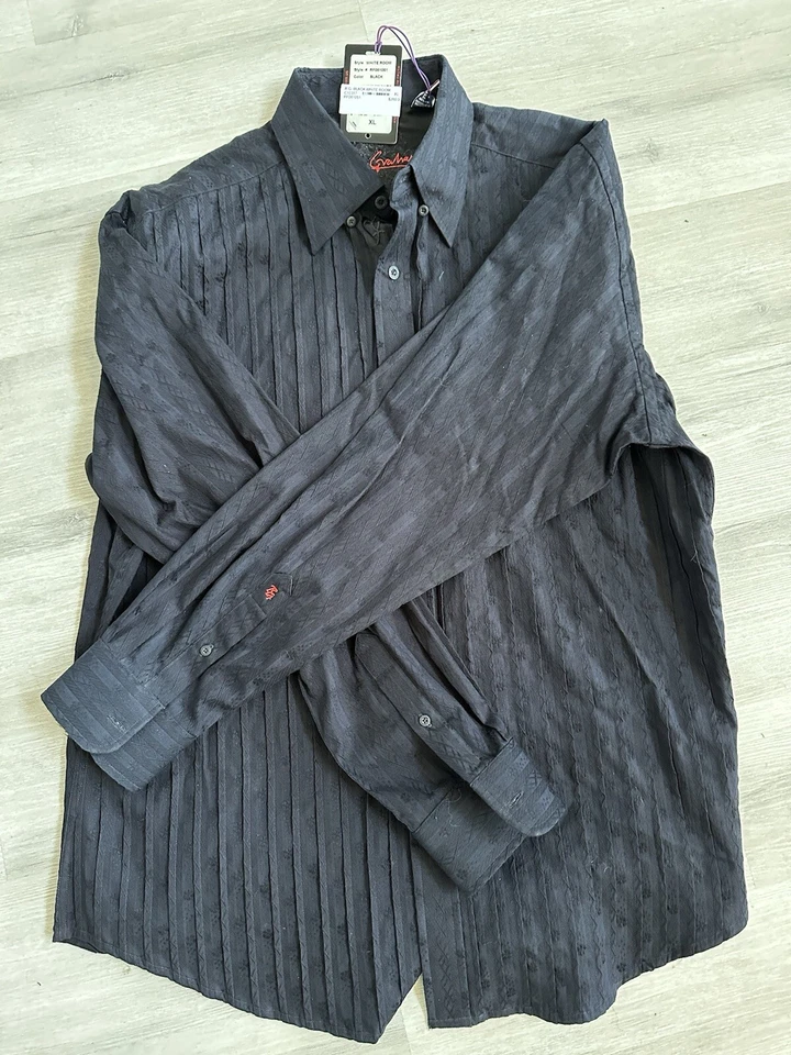 New With Tags $260 Robert Graham Men Black Shirt XL 100% Silk - Image 2 of 3