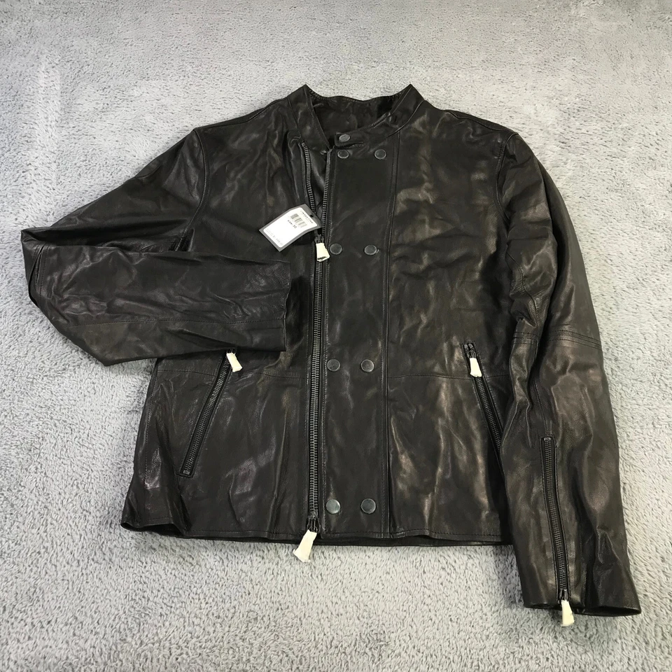 Chaqueta John Varvatos Para Hombre 50 Cremallera Completa Piel de Cordero $2498 Abrigo Colección Motociclista Foto 3 de 4