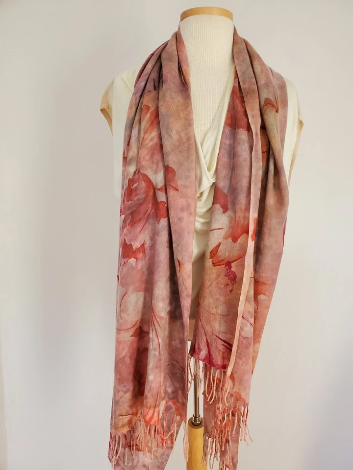 NUEVO Nordstrom Flor Bufanda Envoltura Poncho Beige Tostado Gris Gris Atado Rojo Rosa Azul Foto 3 de 4