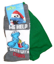 NEW MENS "SESAME STREET COOKIE MONSTER OSCAR 2 PR CHRISTMAS HOLIDAY CREW SOCKS"