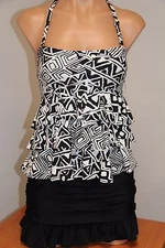 NWT Island Escape Swimsuit Tankini 2pc Set Sz 6 8 Bandini Ruffles Skirt BLK 
