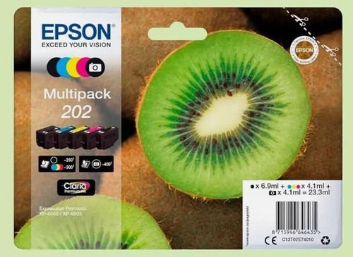 Original Epson 202 Kiwi Ink Cartridges C/M/Y/K for Epson XP-6105 XP-6005 Lot - Photo 1/6