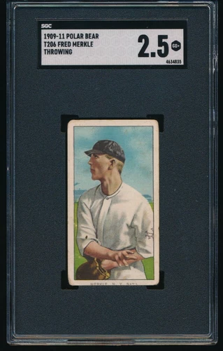1909-11 T206 Fred Merkle Throwing New York Giants Polar Bear Back SGC 2.5 GOOD+