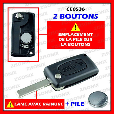 Coque De Clé Télécommandée (Plip) Compatible Peugeot 107, 207, 307, 308, 407 - 2 Boutons Avec Lame - Réf. CE0536