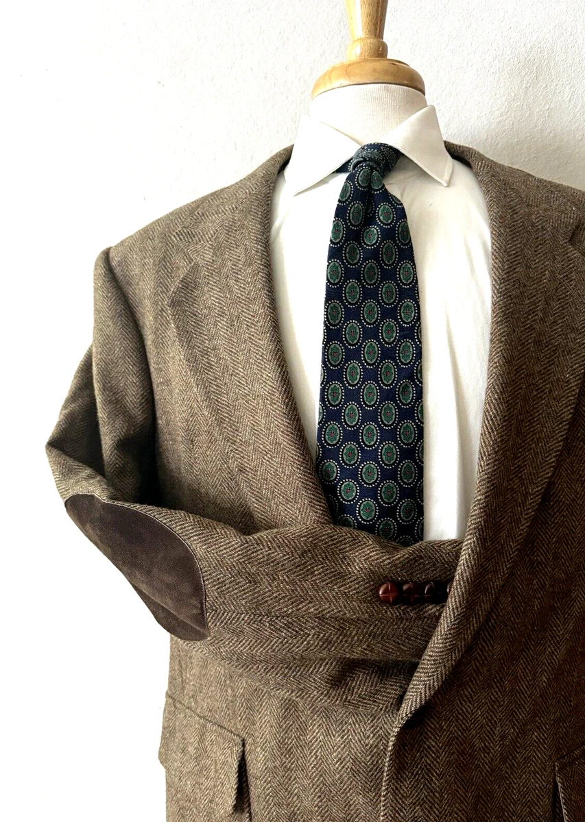 Vintage Tweed Herringbone Sport Coat 44L Long Lambswool Blend