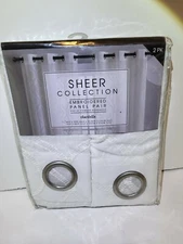 Charlotte Sheer Collection Embroidered Panel Pair Curtain, 38x84, White NEW