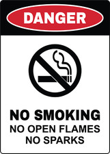 DANGER NO SMOKING NO OPEN FLAMES NO SPARKS  Adhesive Vinyl Sign Decal