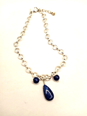 Avon Blue Sodalite 3 Charm Anklet with Silver Tone Chain with Original Box 2009