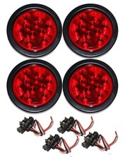 4 Red 10 Led 4 Round Truck Trailer Brake Stop Turn Tail Lights - 24003