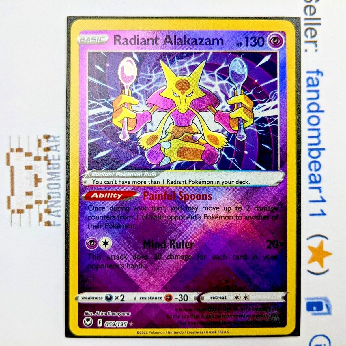 Radiant Alakazam - 059/195 Silver Tempest SHINY Holo Rare Pokemon - NM