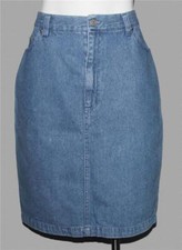 VTG Ralph Lauren Country Light Blue Denim Knee Length Zipper Skirt Wm's 10 USA