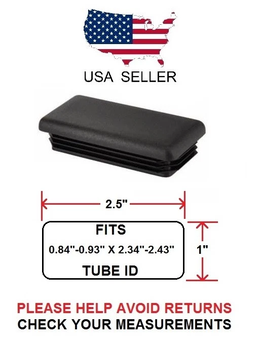 IN HOUSE 1 X 2 1/2 INCH RECTANGLE TUBING PLUG/END CAP 1" X 2.5" - QUANTITY 2