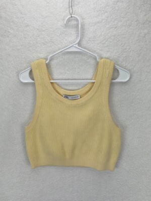Zara Yellow Cropped Sweater Vest Zara Women's Yellow Cropped