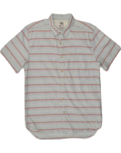 QUIKSILVER Mens Short Sleeve Shirt Large Grey Striped Cotton VJ07 - Picture 1 of 3