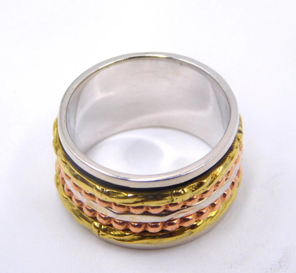 Кольцо-спиннер мужское и женское кольцо-спиннер серебро 925 пробы ручная работа двухцветное кольцо - Изображение 3 из 4