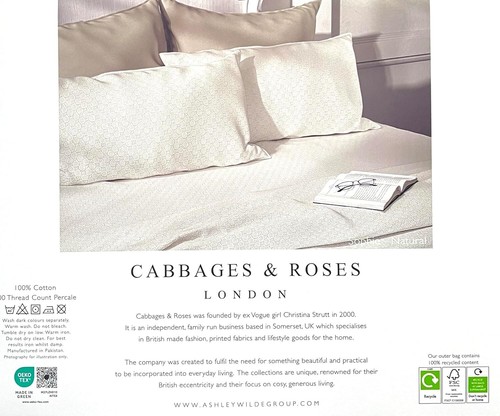 Cabbages & Roses of London Sophie Natural 100% Cotton King Sheet Set New - Picture 4 of 5