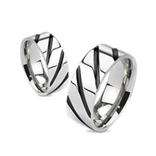 Ring Engagement Man Woman Titanium Black Stripes Black 4380