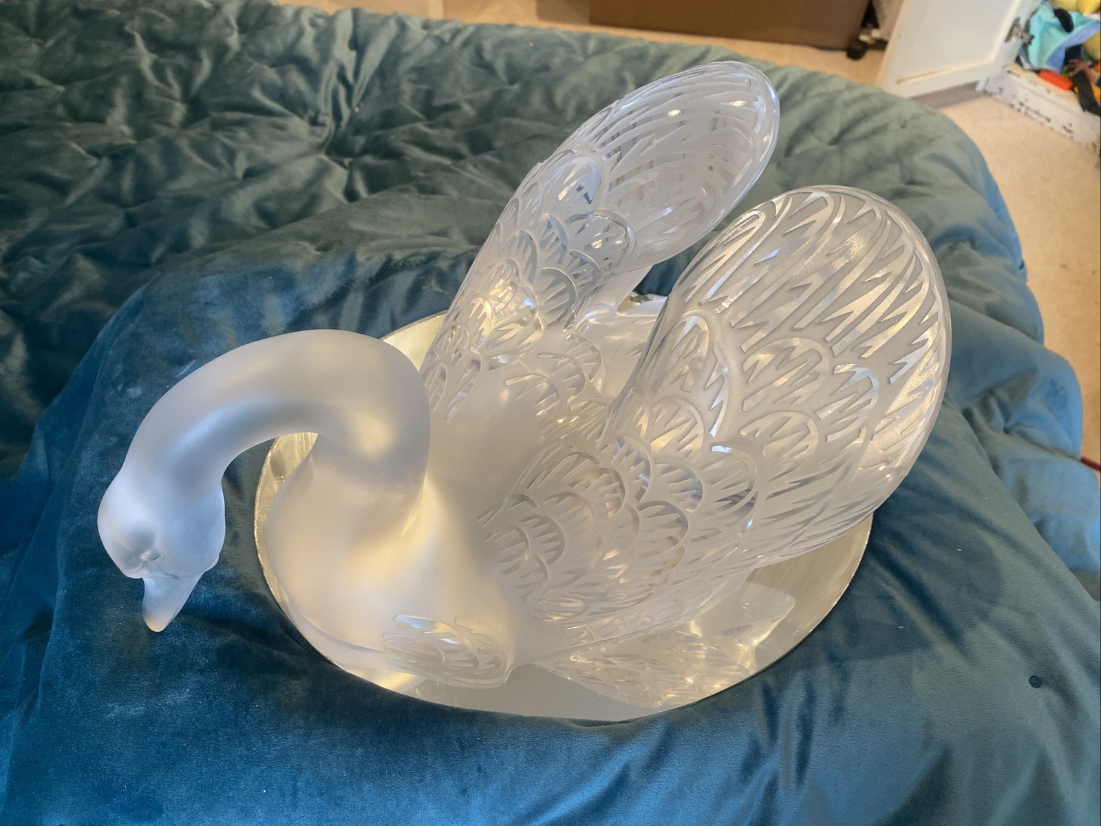 Large Lalique Swan Head Down Preowned eBay