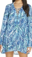 NWT. La Blanca Sketched Leaves Long Sleeve Tunic Swim Cover-Up Size S