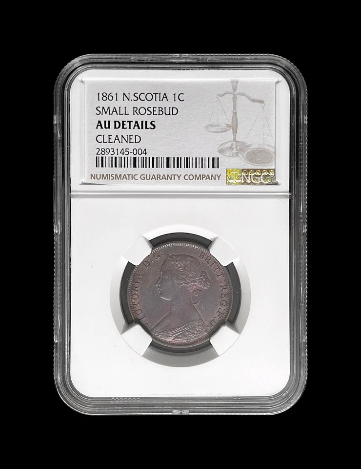 CANADA. 1861, Large Cent - NGC aUNC - Nova Scotia, Small Rosebud, 🌈 Toned - Image 2 of 4