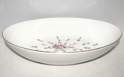 Harmony House ROSEBUD Pink Roses Gray Leaf Platinum Trim 10'' OVAL VEGETABLE BOWL