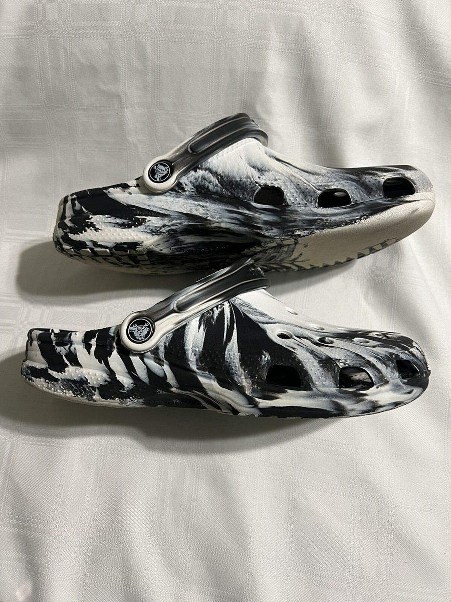 CROCS Slides Classic Marbled Clog White & Black Unisex Size  display picture 1
