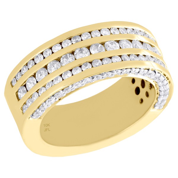 10K Gelbgold Diamant Kanal Set 3 Reihen Ehering 10Mm Rosa Ring 3.50 Karat-image