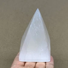 241g, 3.5"x2.1" White Selenite/Satin Spar Pyramid Crystal @Morocco, B24161