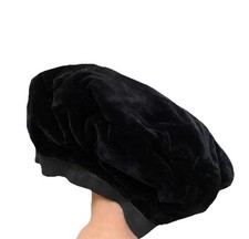 Velvet Tam Hat Antique Vintage Beret Black Medium