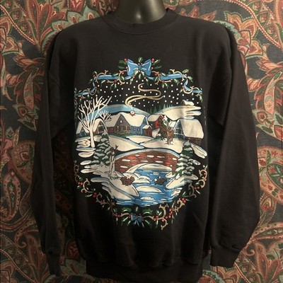 Vintage 90s Winter Snowscape Holiday Sweatshirt  Sz M