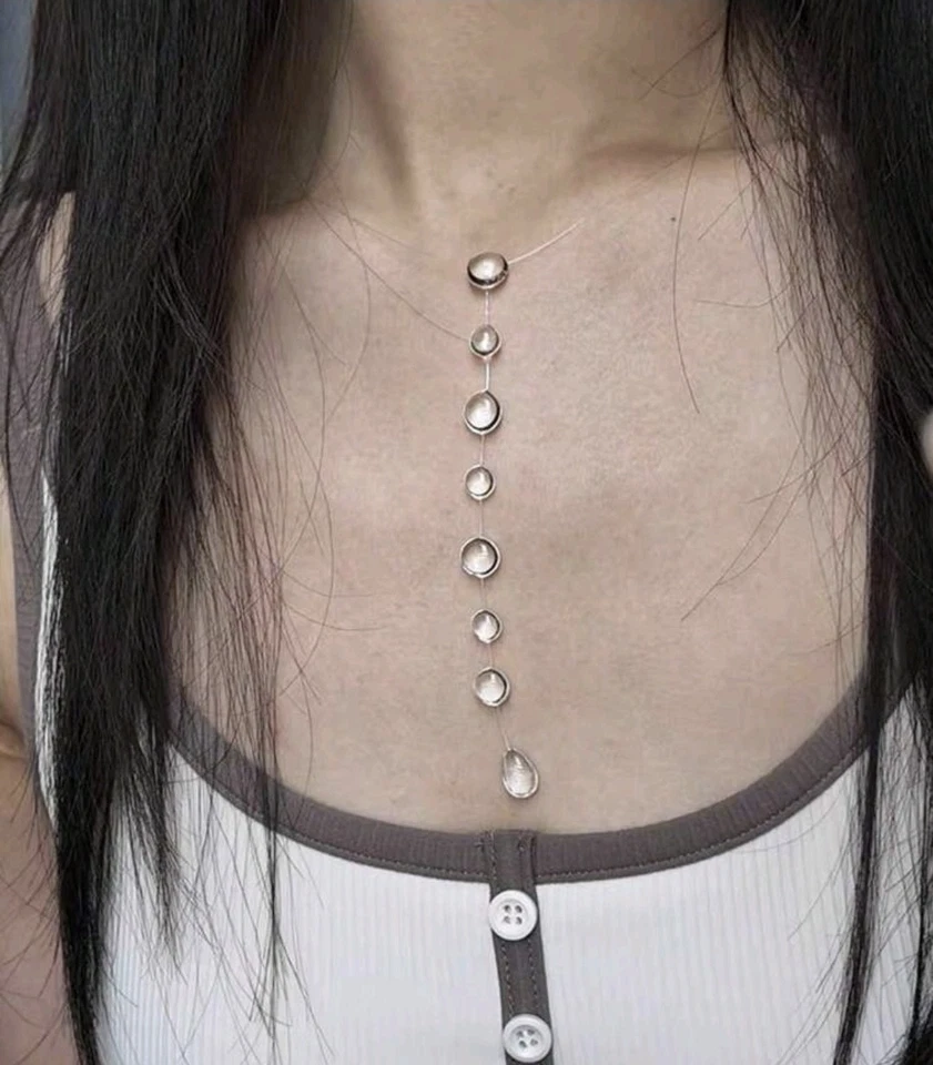 Collana GOCCIA D'ACQUA PENDENTE trasparente E ACCIAIO INOSSIDABILE - Immagine 3 di 4
